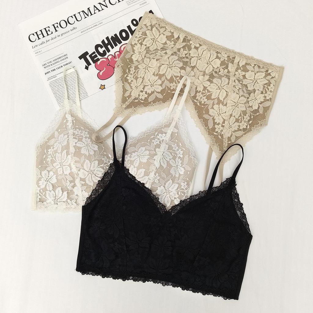 Women's French Triangle Lace Camisole Bra with V-Neck and Beautiful Back Design