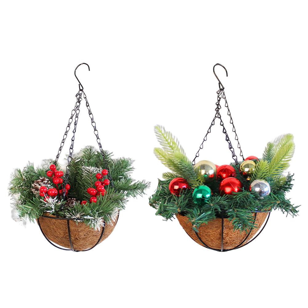 Artificial Pre-lit Gift Ornaments Multipurpose Xmas Flower Basket with White LED Lights for Indoor Outdoor Decoration