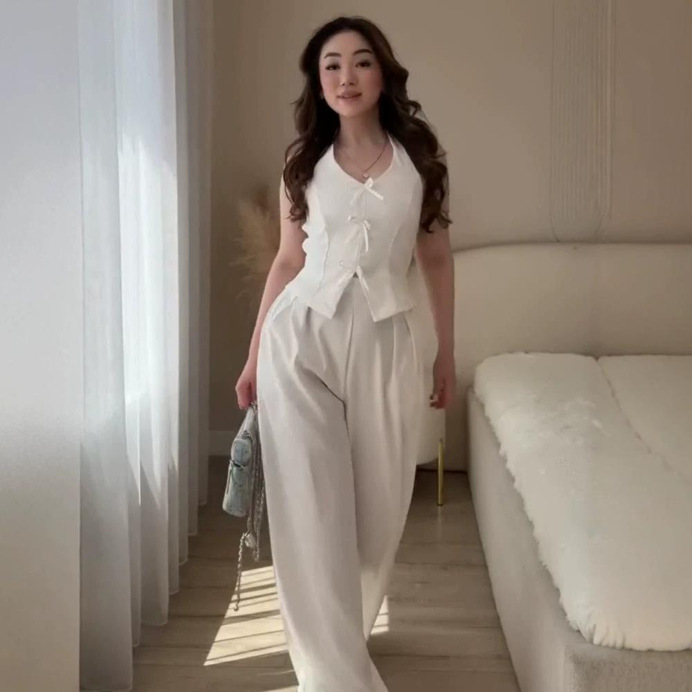 Cross-border Amazon Spring and Autumn New Women's Sleeveless Neck Tank Top Casual Wide Leg Pants Set