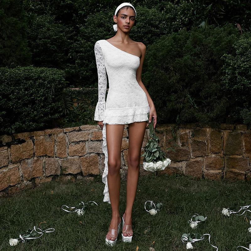 Lace Mini One-shoulder Slim Tight-fitting Evening Dress