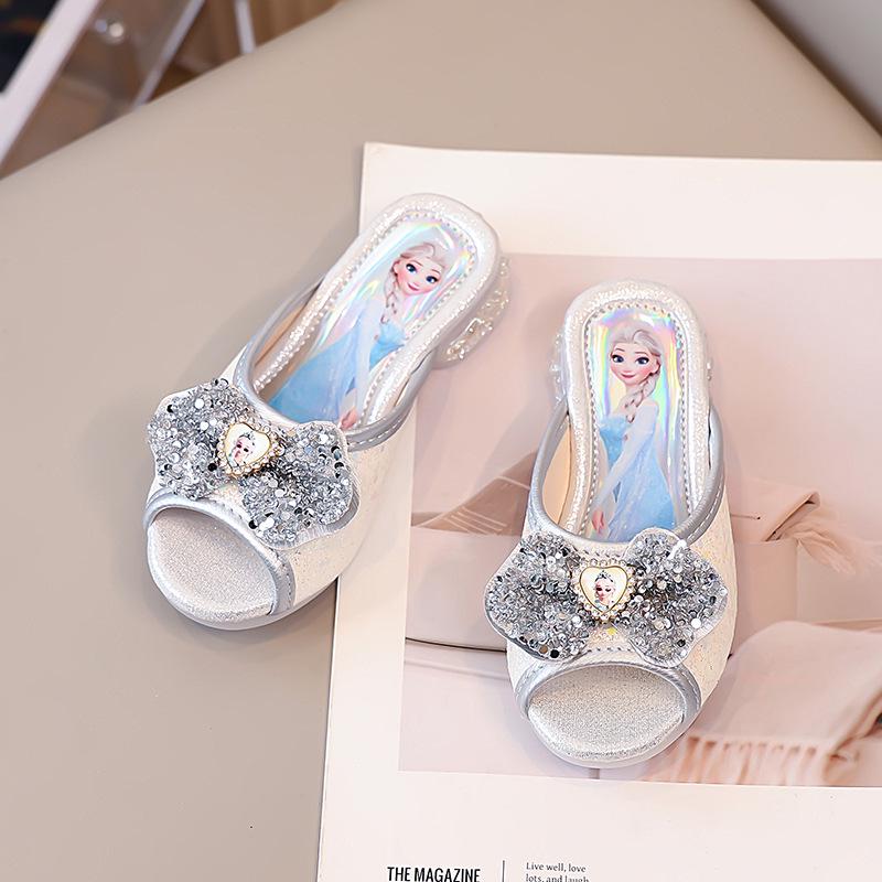 2026 New Girls' Elsa Princess Summer Sandals - Medium & Older Children's Flip-Flop Shoes with Small Heels