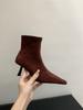 Khaki Suede High-heeled Thin Boots Women's Shoes 2025 Spring and Autumn Single Boots with Skirt Pointed French Short Boots