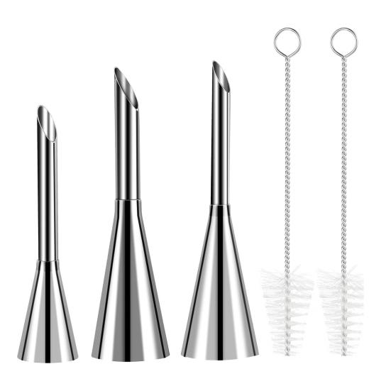 Stainless Steel Cream Piping Tips Set Lightweight Pastry Icing Decorating Tools with 3 Long Puff Nozzles Cream Puff Decorating Kit