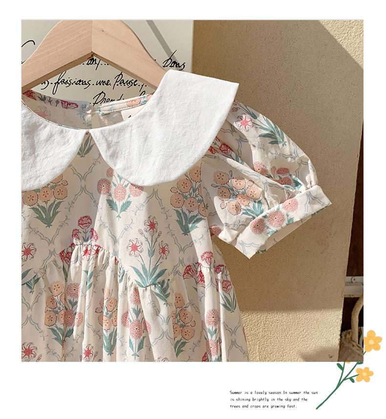 2026 Summer Korean Floral Print Doll Collar Dress for Toddlers and Young Girls - Short Sleeve Baby Dress