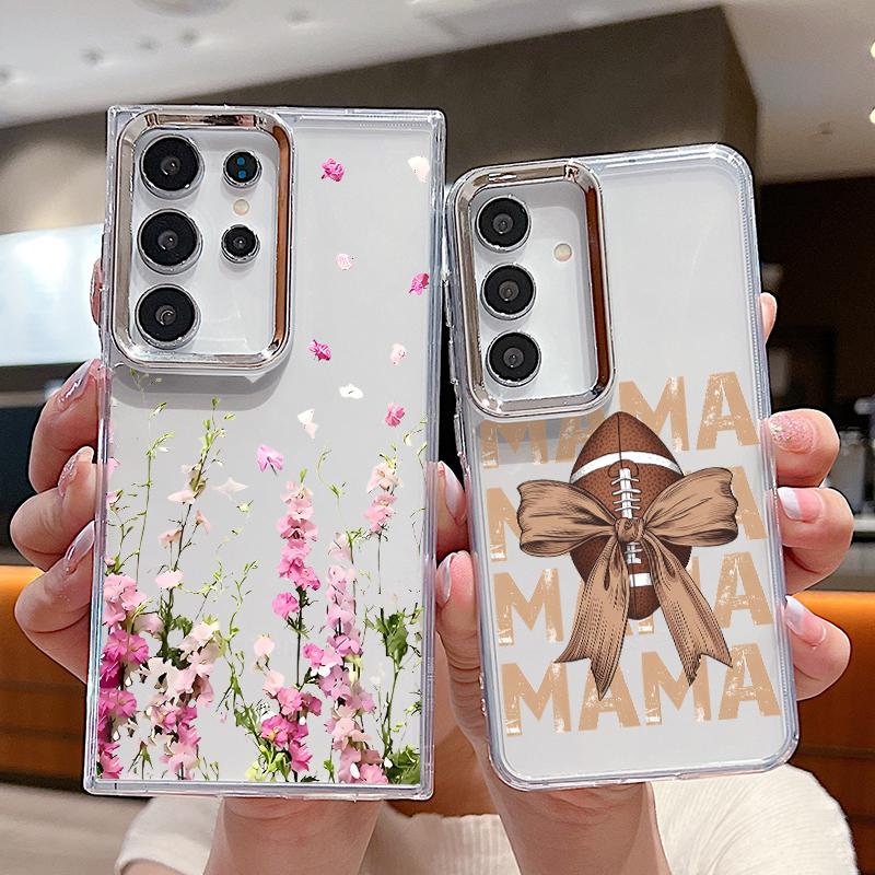 Floral Pattern Case For Samsung S26 S25 Ultra S24 FE S23 Plus S22 S21 A15 A16 A17 A35 A36 A37 A54 A55 A56 A57 5G Plating Lens Soft Cover