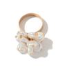 Design Metal Pleated Feathers Imitation Pearl Ring, Wind Flower Open Ring Joint Ring