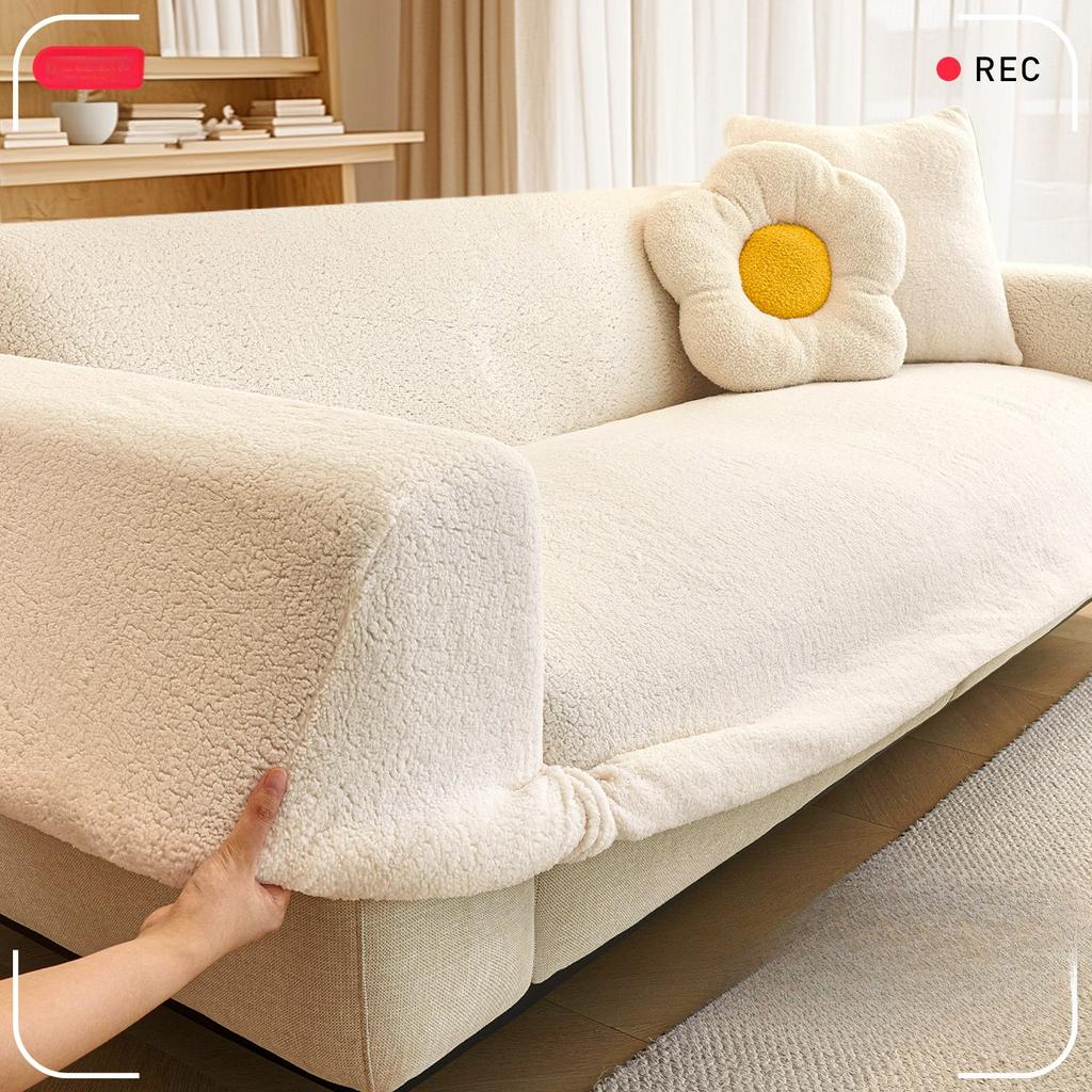 Cream Style Plush Sofa Cover New Winter Style Elastic Sofa Cover All Inclusive Universal Cover Anti Cat Scratching Cover