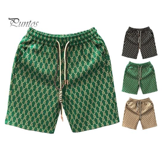 Men Summer Shorts Elastic Waist Adjustable Drawstrings Casual Shorts with Pockets Printing Wide Leg Beach Shorts Streetwear