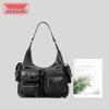 2024 Retro Multi-Pocket PU Motorcycle Shoulder Bag - Large Capacity Punk Style Handbag for Women