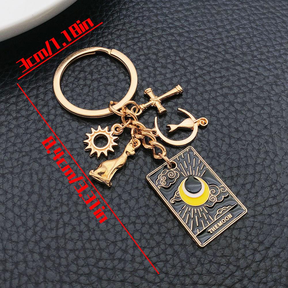 Niche Drip Oil Black Cat Moon Gold Cross Alloy Keychain Ornament