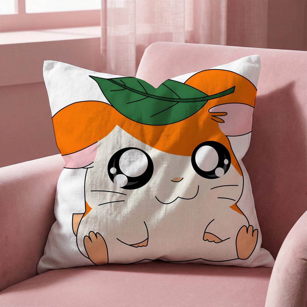 Cute H-Hamtaro Cushion Cover Multi-Scene Pillow Cover for Home & Car - Reversible, Soft & Durable for Daily Use