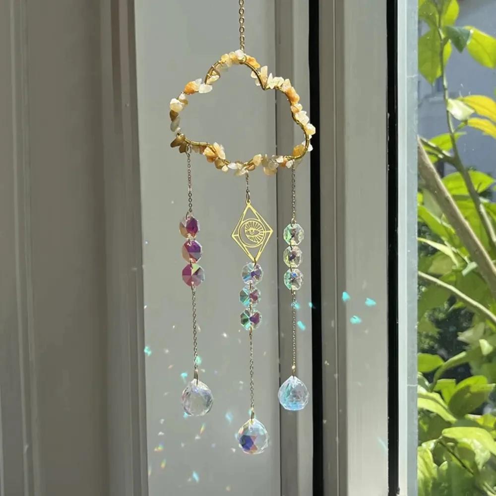 K9 Crystal Suncatcher Cloud Shape Pendant with Natural Stone Prism Rainbow Maker Sun Catcher Home Art Craft Hanging Outdoor Deco