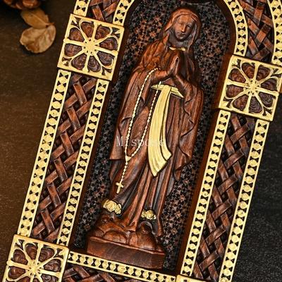 Drewniany Rzeźbiony Wizerunek Matki Boskiej Rękodzieło Ozdoby na Biurko Dekoracje do Domu
