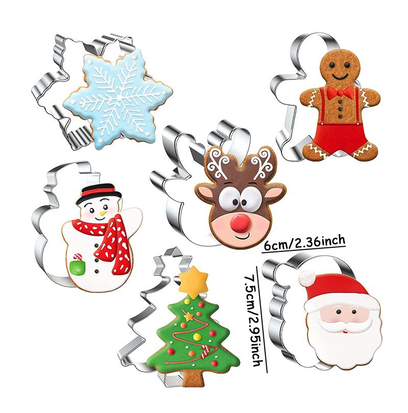 6pcs Christmas DIY Cookie Mould Stamped Stainless Steel Cookie Cutter Xmas Party Homemade Cookie Mould Baking Supplies Navidad