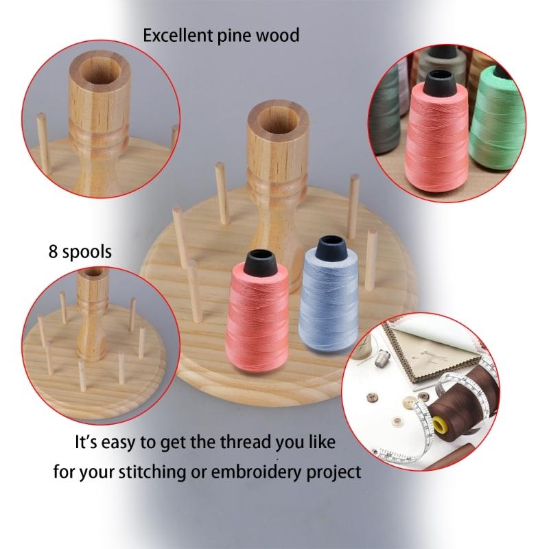 8 Spools Wood Thread Holder with Scissors Holder Thread Spool Rack Embroidery Thread Holder Sewing Thread Organizers