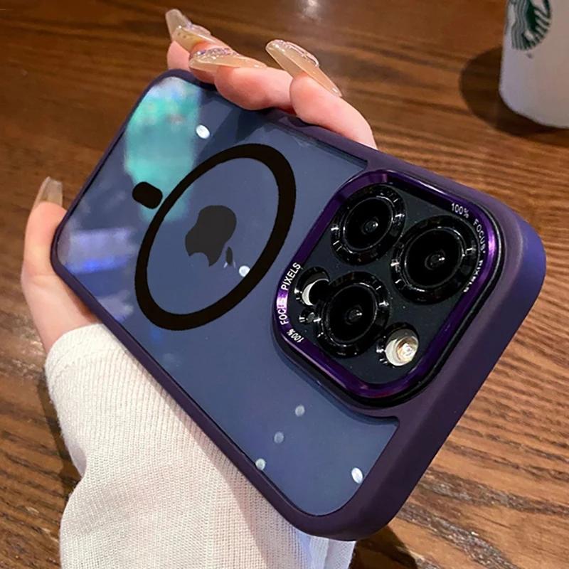 Luxusní transparentní pouzdro na telefon Magsafe pro iPhone 11 12 13 14 15 Pro Max 15 Plus Wireless Charge Hard Back Čirý nárazuvzdorný kryt