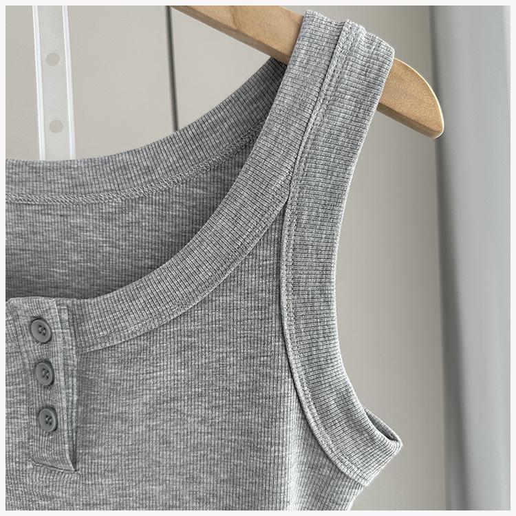 Anti-Armpit-Fat Cami Tank Top Ribbed Slim Fit Button Inner Wear Versatile Everyday Stretchy Slim Base Layer Soft Fabric Inner And Outer Wear Top