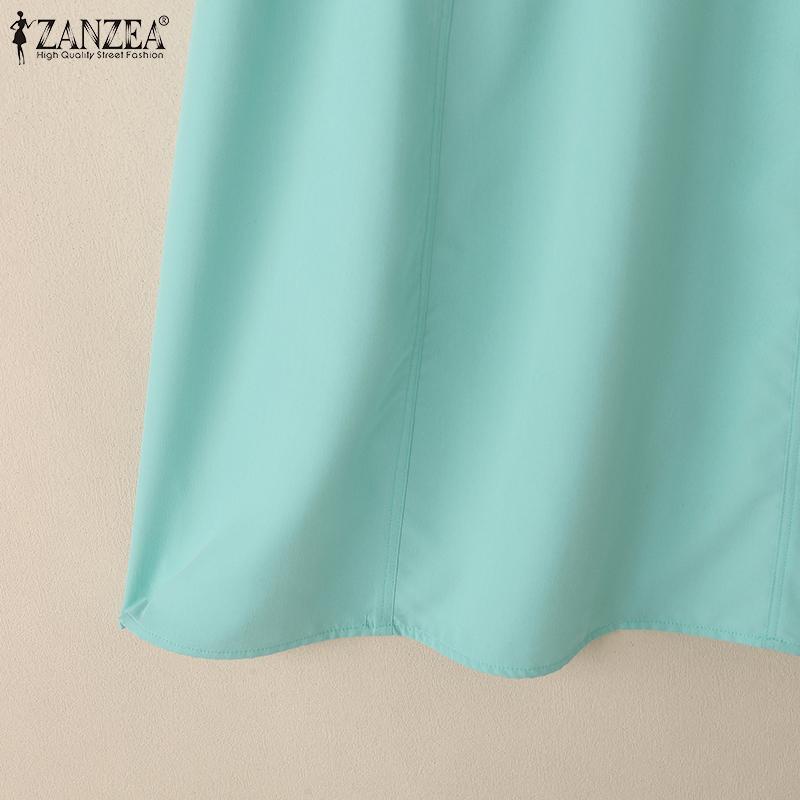 ZANZEA Damen Sommerkleid mit Rundhalsausschnitt, einfarbig, lässig, kurzärmelig