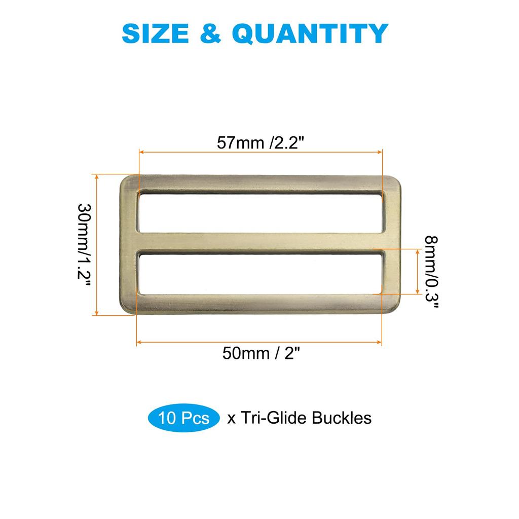 Flat Metal Slide Buckle 10pcs Slider Webbing Strap Belt Adjuster Strap Keeper Leather Craft DIY Bag Belt Wallet Making Bronze [PATIKIL] 2"/50mm