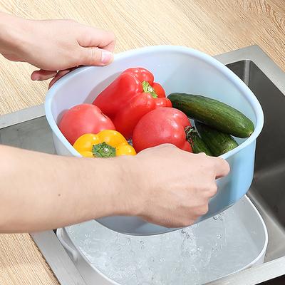 Fruit Vegetable Washing Strainer Baskets, Drain Cooked Pasta Dry Dishes Bowl, Portable Double Layered Cleaning Plate Drain Basin For Kitchen