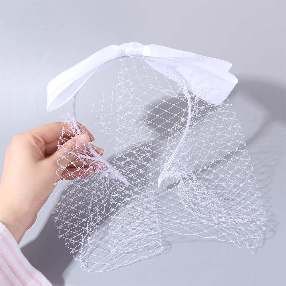 

New French Style Bride Veils Satin Bow Elegant Bridal Headwear Fairy White Wedding Headband Tiara