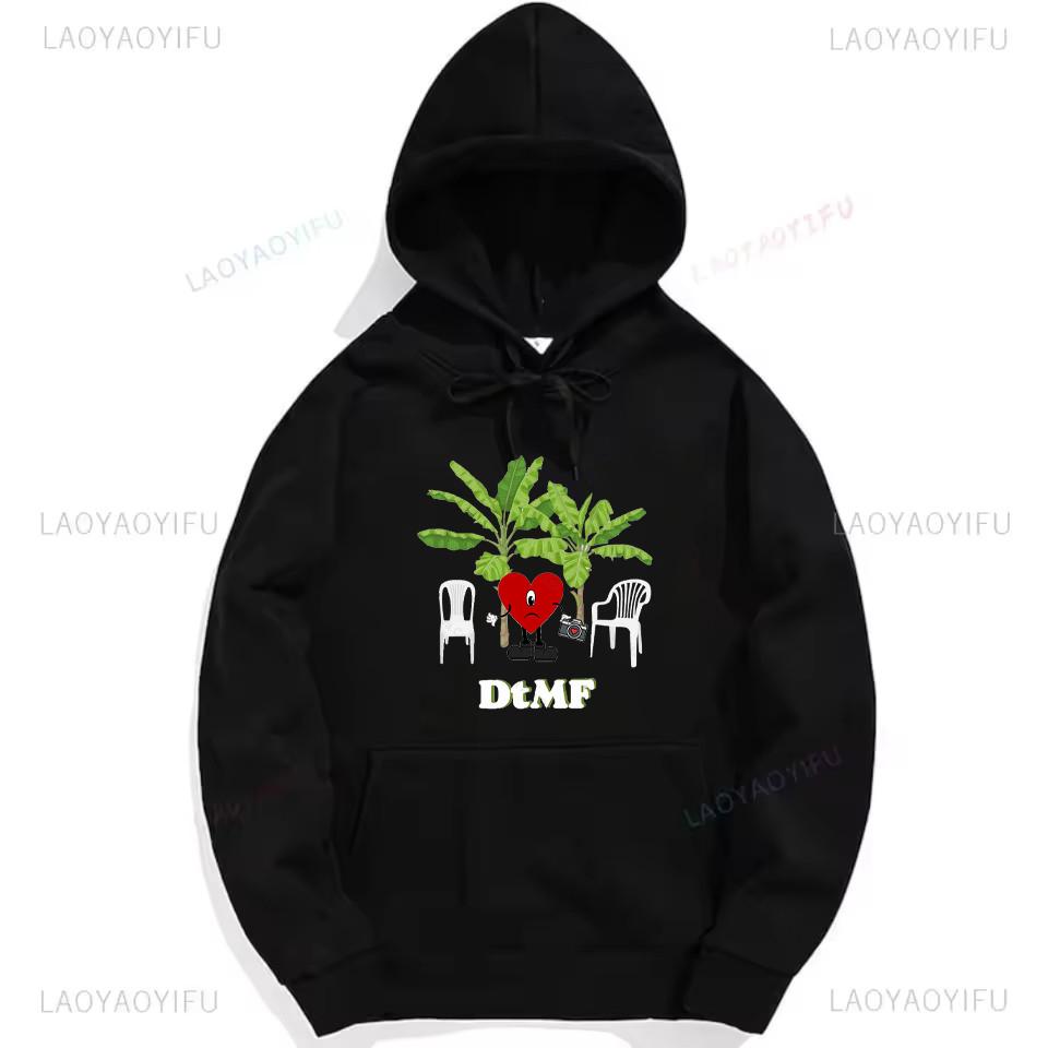 Bad Bunny Debi Tirar Mas Fotos Frog Graphic Sweatshirt Fashion Hip-hop Hoodie Woman Man Black Puerto Rico Drop Shoulder Pullover