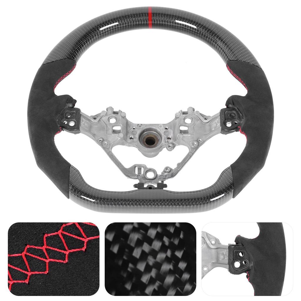 Carbon Fiber Steering Wheel Suede Hand Grips Red Stitching Fit for Subaru BRZ 2017 2020