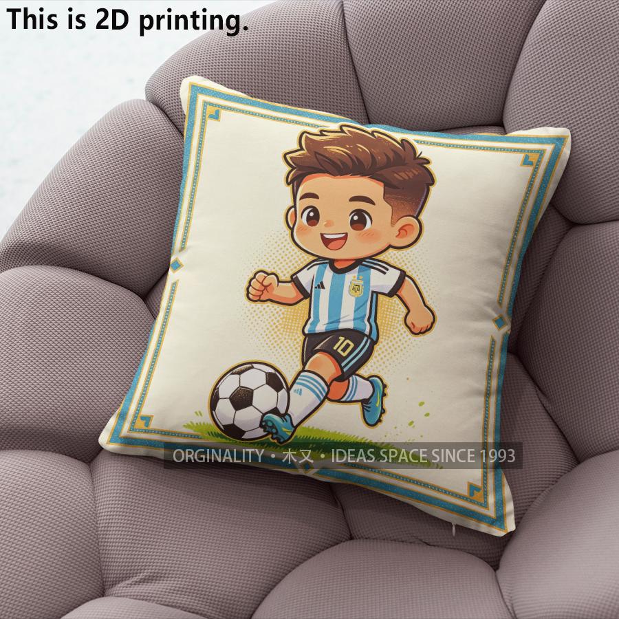 Chibi Argentina Soccer Player Throw Pillow Covers Pattern Cushion Cover Suitable for Sofa Bedroom Car Pillow Cover