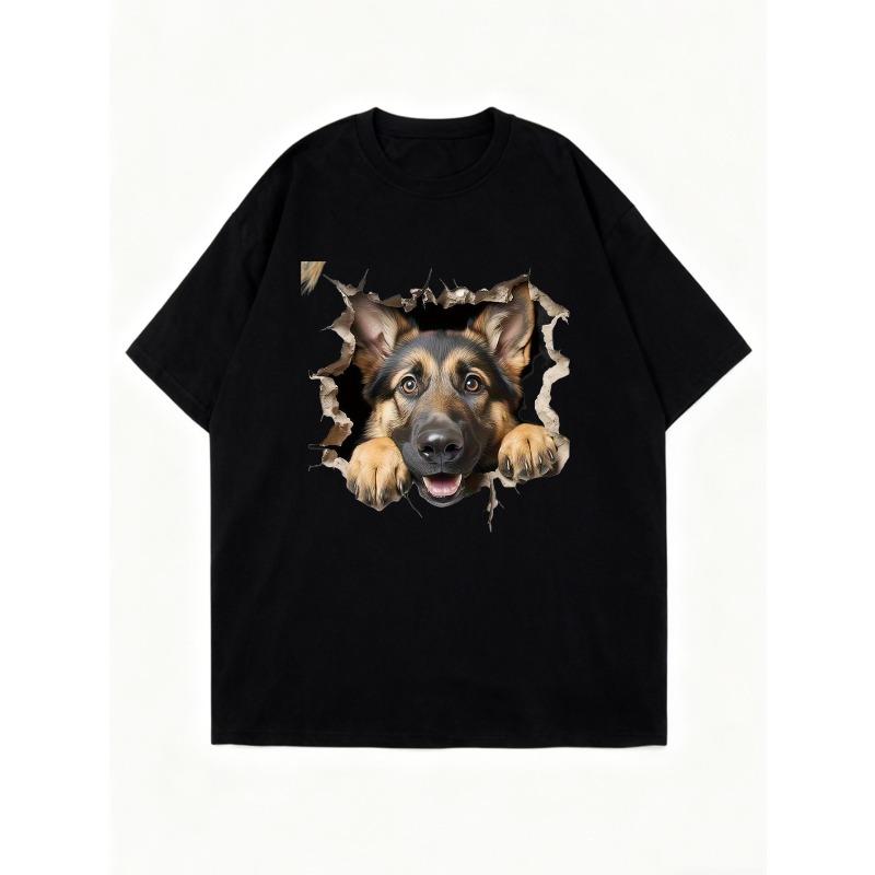 Oversized T Shirt Black German Shepherd Dog Breakthrough Print Casual Wear For Women And Men Streetwear Fashion Statement Piece