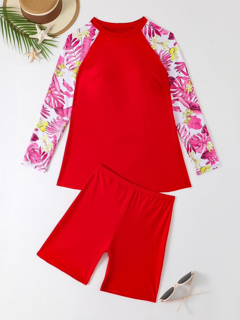 2024 Women's Plus Size Long-Sleeve Split Tankini Surf Swimsuit