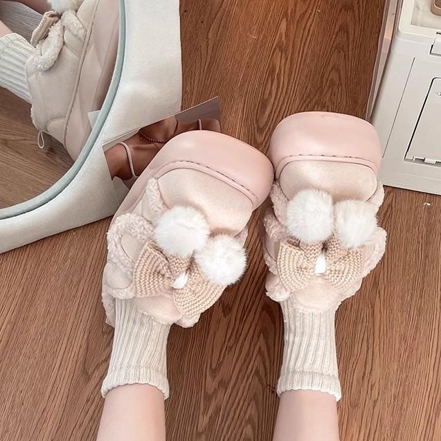 Cute cartoon Shirley Mei snow boots women's 2025 winter new models wear comfortable thickened Velcro velvet cotton shoes