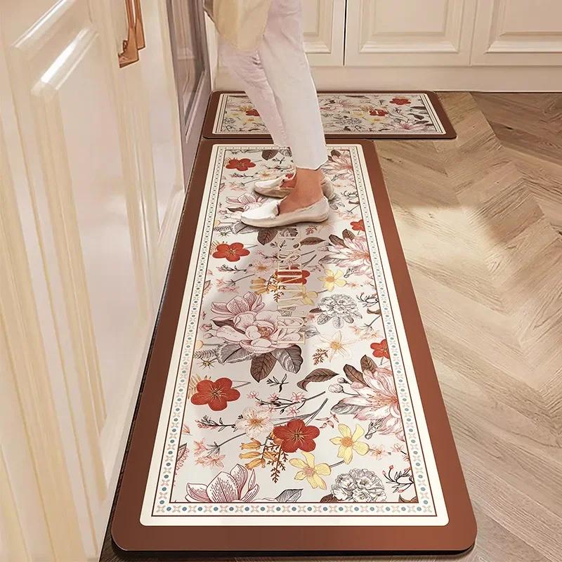 Kitchen Floor Mat Absorbent Carpet Diatom Mud Non-slip Foot Mats Sweet Flower Pastoral Home Decoration Rug Shower Area Toilet
