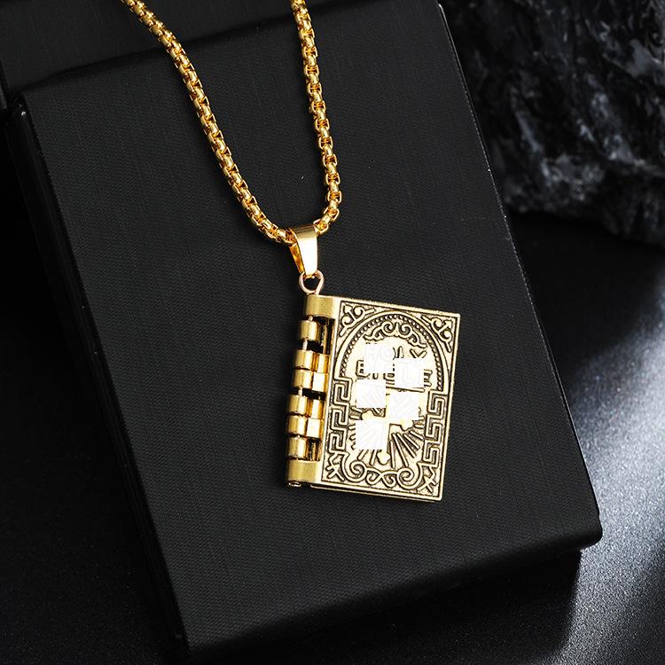 2026 Flip-Page Retro Book Pendant Necklace - Unisex Hip Hop Stainless Steel