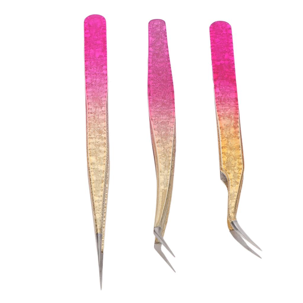 3pcs Nail Art Tweezer Stainless Steel Straight Bend Tips Manicure Rhinestone Nipper Gradient Color