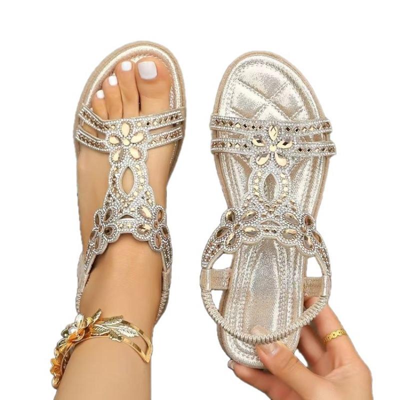 Summer new platform sandals rhinestone women's sandals large size elastic band foot sandals