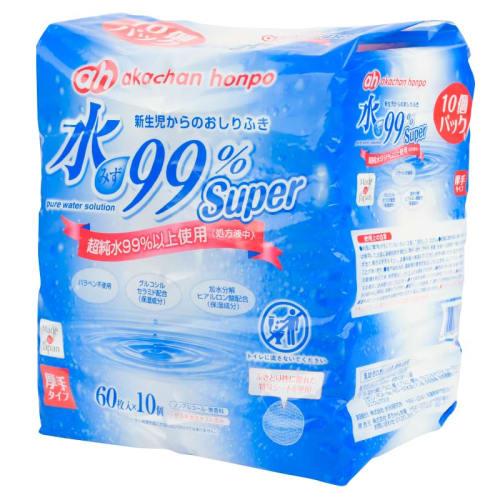 

Akachan Honpo 99% Water Super Baby Wipes, Thick Type, 60 sheets x 10 packs