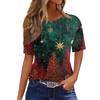 Women's Fashionable Casual Short Sleeve Christmas Print Round Neck Pullover Top
