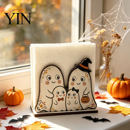 Decorative Napkin Organizer for Party Halloween Wooden Holder Dining Table, Paper Towel Holder, Stable Dispenser Freestanding Tissue Table Home