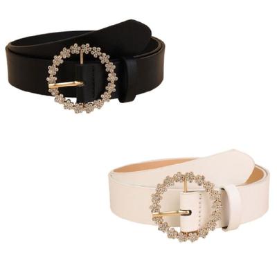 Damen Kleid Accessoire Gürtel Funkelnde Strasssteine Schnallen Design Flexible Größenverstellung Weiches PU-Leder Taillen Gürtel Schärpe