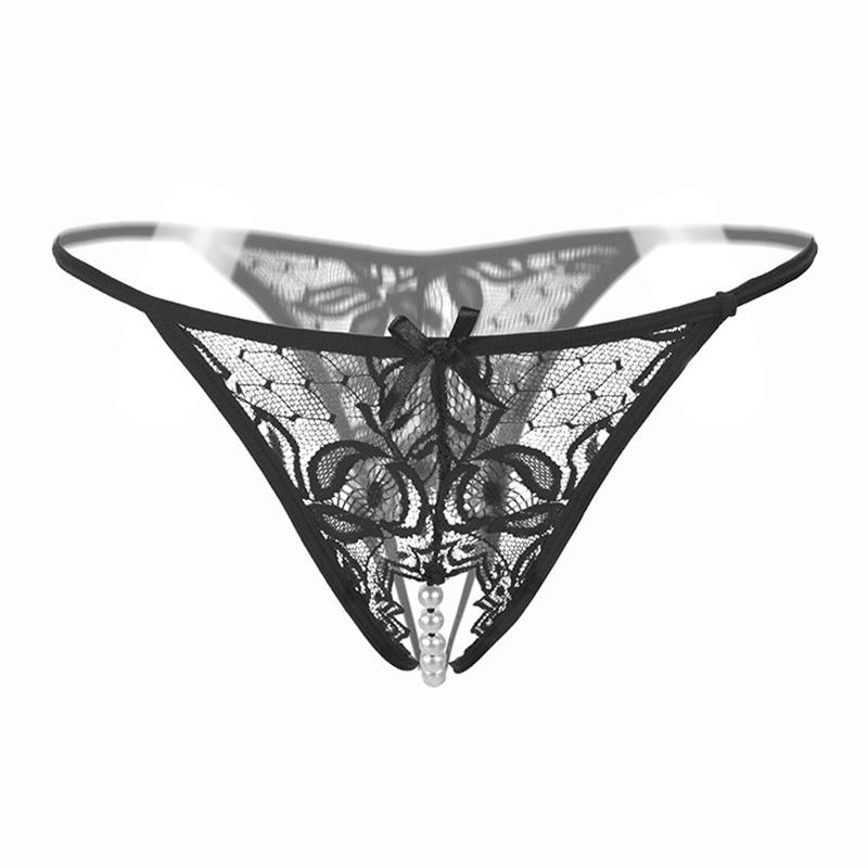 1Pc Pearl Transparent Lingerie Nylon Sexy Women Thongs Underwear Solid Color Lace Panties Open Crotch Briefs