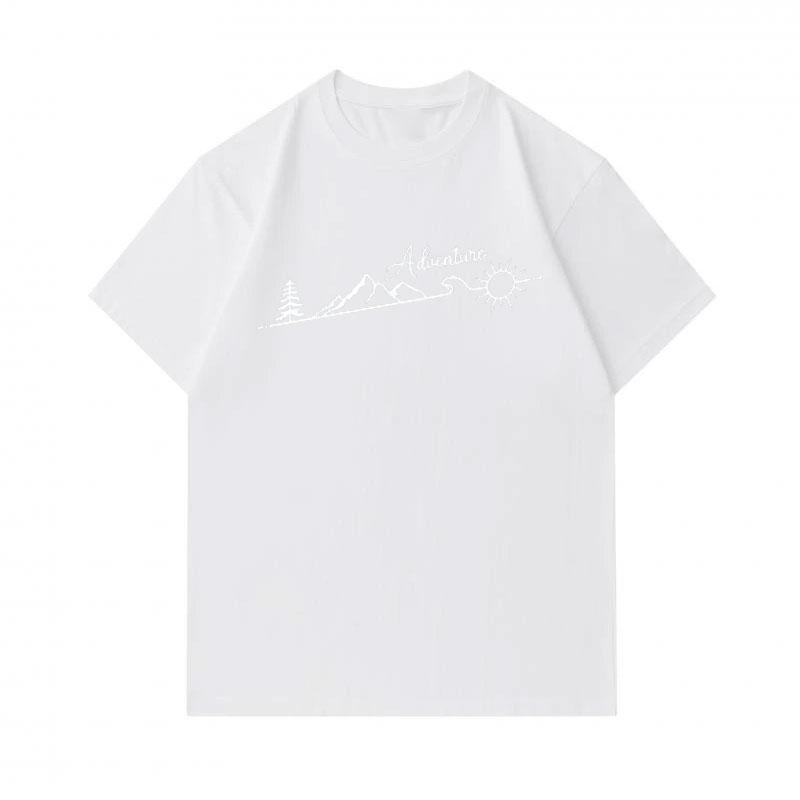 Men's 100% Cotton Crew Neck Short Sleeve T-Shirt, Casual Adventure Mountain Pine Sun Print Soft Breathable Summer Tee for Daily Outdoor Wear