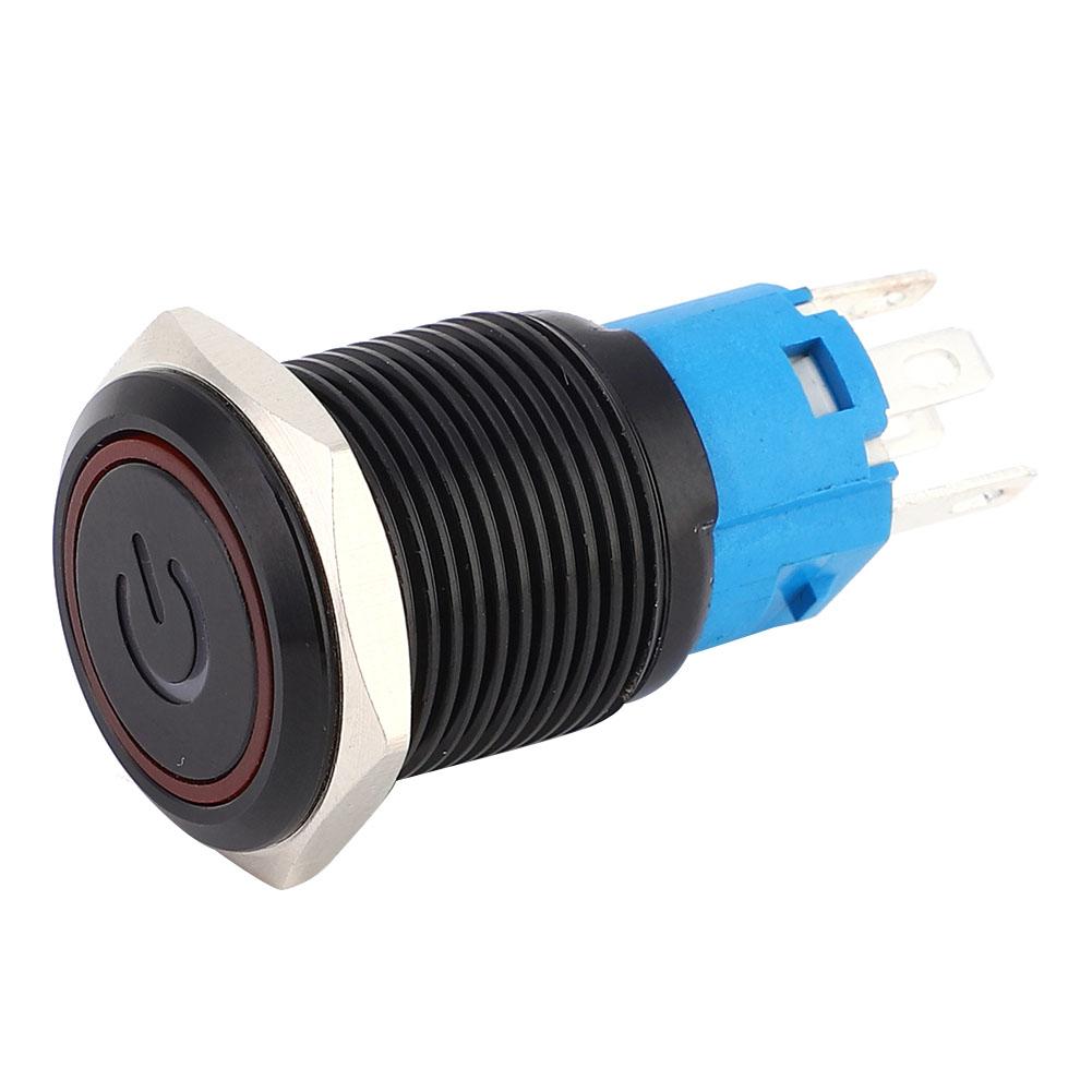 2 Stück Schwarzer Selbstverriegelnder Metallschalter IP65 Schutz mit LED-Lampe und Symbol 16mm(Blau 36VDC)