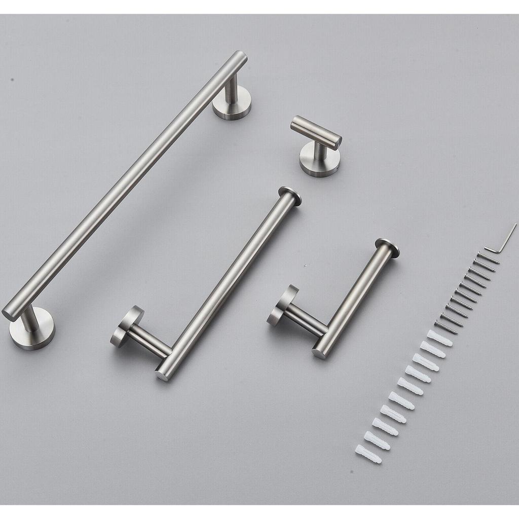 4-teiliges Badezimmer-Set Mattschwarz – Handtuchring, Stange, Toilettenpapierhalter & Haken