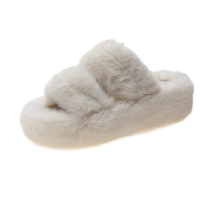 2024 Autumn and Winter New Outer Wear Women's Fluffy Shoes Double Word with Women's Plush Slippers Korean Version of Casual Home Hair Mop