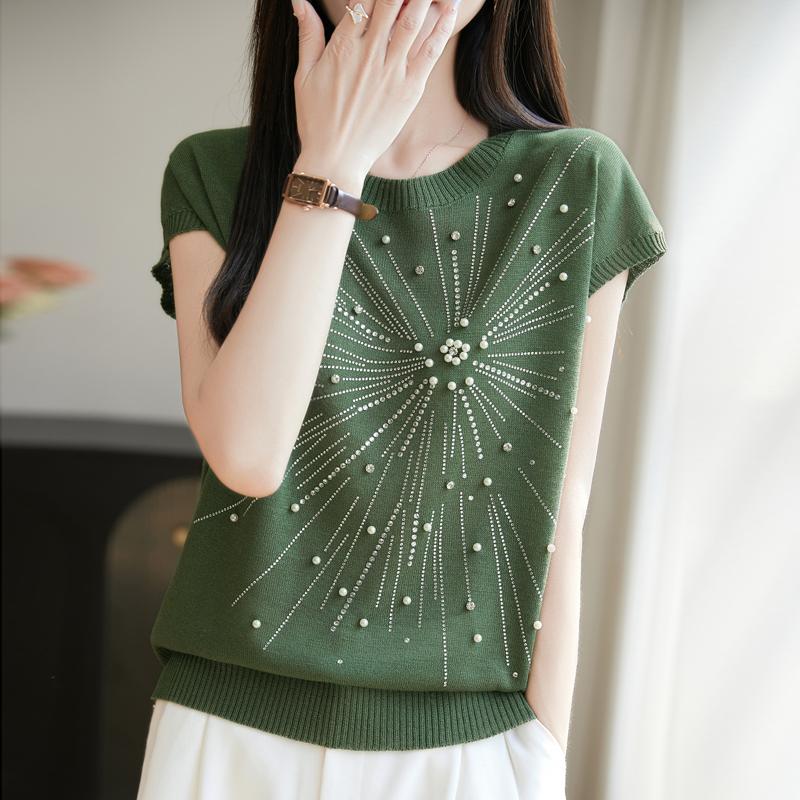 Women Knit T-shirt MODERN NEW SAGA Summer Knitted Shirt Short Sleeve Tees O-neck Pullover Knit Tops