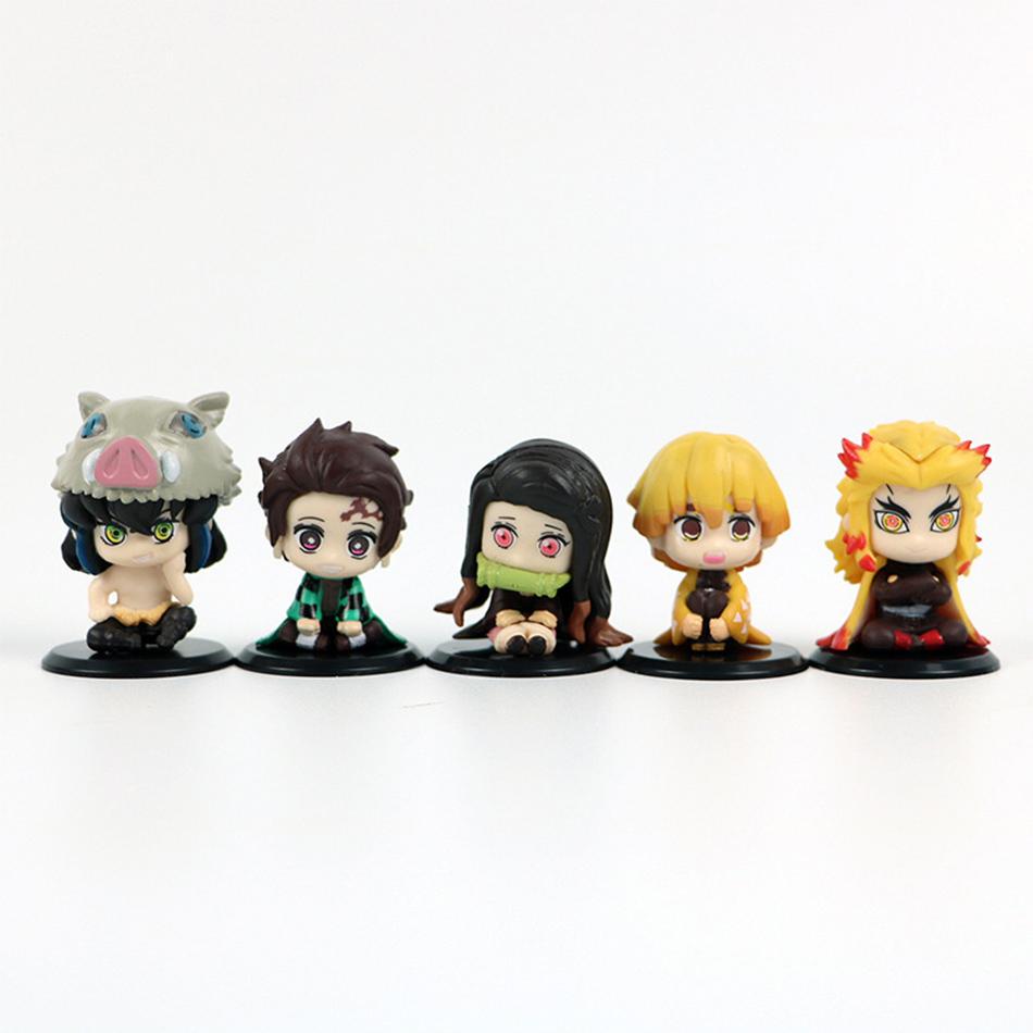 5 PCS/Set Q Version Demon Slayer Sitting Ghost Doll Tanjiro Nidouzi Inosuke Zenizu Figure Action Figure Movie Model Toys Doll