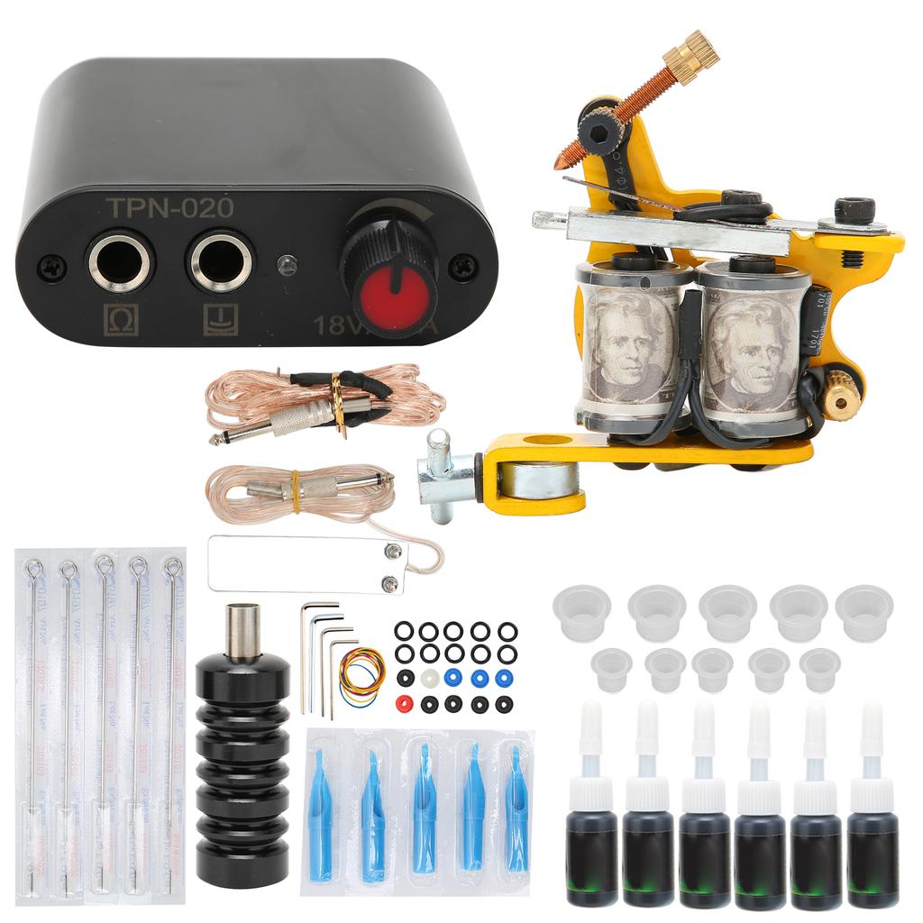 Tattoo Complete Starter Tattoo Kit Professional Coil Tattoo Machine Foot Pedal Needles Grip Power