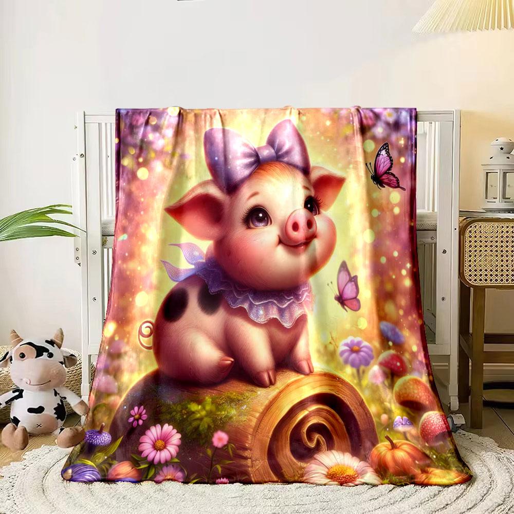 Cute and Dreamy Little Pig Print Blanket Flannel Soft Comfort Home Travel Blanket Kids Warm Blanket Picnic RV Luxury Gifts