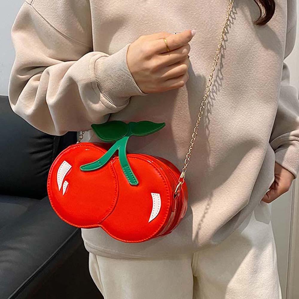 Waterproof Red Fruit Crossbody Bag Kawaii PU Shoulder Pouch Trendy Chain Cherry Shape Bag Vacation