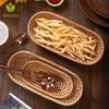 Hand-Woven Rattan Bread Storage Tray Fruit Basket Breakfast Serving Trays Oval Tea Snack Plate Cutlery Tray Home Decoration
